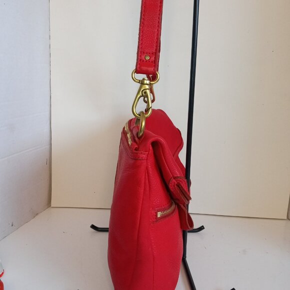 Vintage FOSSIL Fold-over Convertible Crossbody Bag Lipstick Red Pebbled Leather - Picture 8 of 15